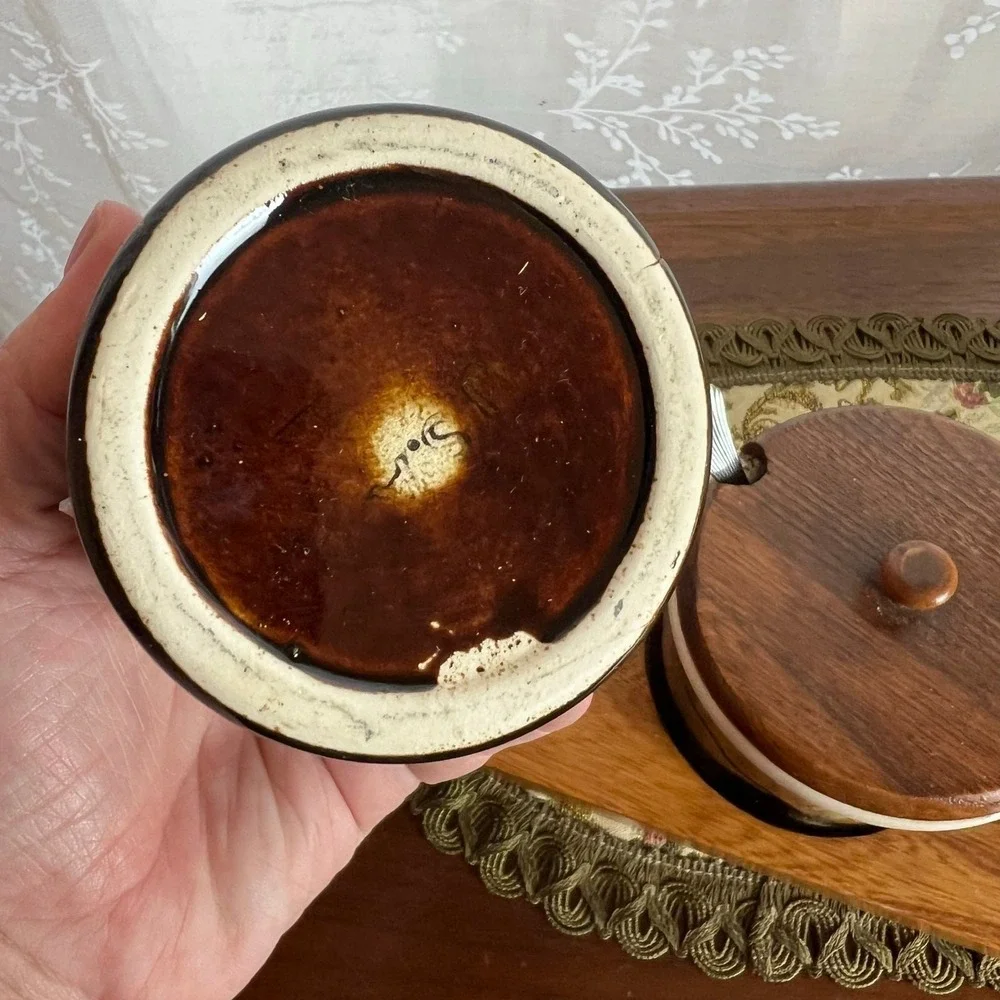 Vintage Ceramic And Wood USA Sauce Set
